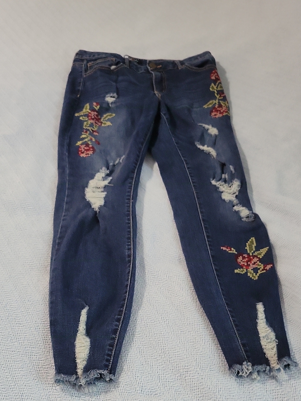 Boom Boom Jeans Dark Blue Floral Embroidered Skinny Jeans